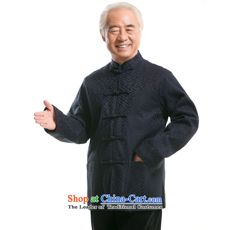 Bosnia and in autumn and winter thre line of older men Tang jackets cotton clothing construction cuff older Tang blouses ethnic Chinese collar disc Tang dynasty detained F0770聽XXL_185 blue