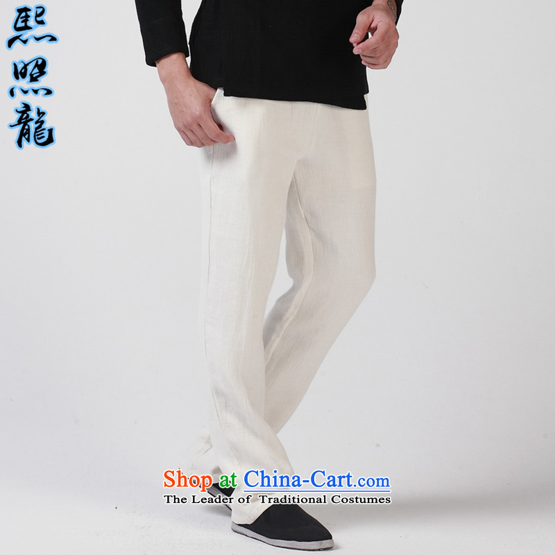 Hee-Snapshot Dragon original high-end double thick wrinkled linen pants men casual elastic waist small direct Chinese foot trousers greenS