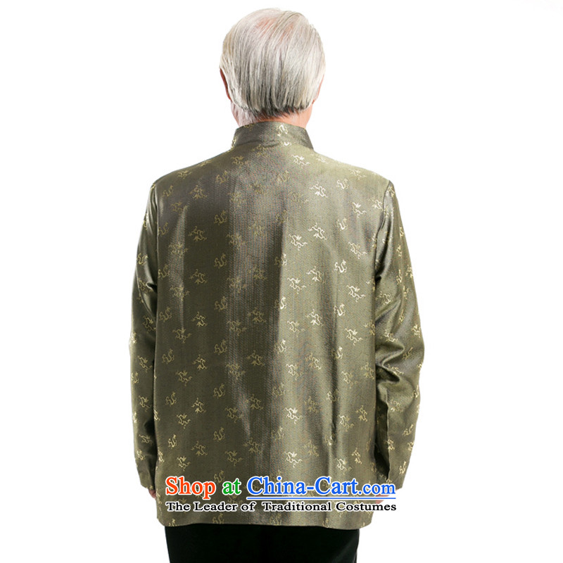 Thre line men and autumn and winter Tang Dynasty Chinese dragon long-sleeved shirt of ethnic Chinese elderly in Men's Mock-Neck embroidery long-sleeved sweater F0770  XXL/185, Green Line (gesaxing Bosnia and thre) , , , shopping on the Internet