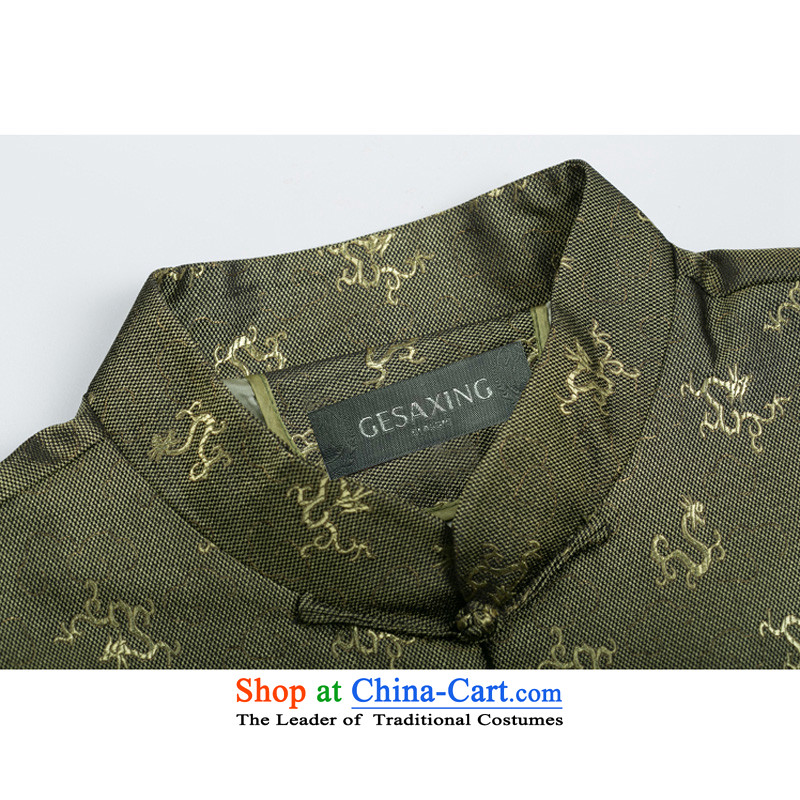 Thre line men and autumn and winter Tang Dynasty Chinese dragon long-sleeved shirt of ethnic Chinese elderly in Men's Mock-Neck embroidery long-sleeved sweater F0770  XXL/185, Green Line (gesaxing Bosnia and thre) , , , shopping on the Internet