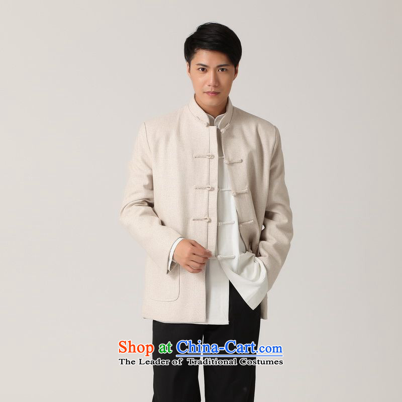 158 Jing men Tang long-sleeved shirt with Men's Mock-Neck Chinese tunic of ethnic Han-black jacket - 2 White Tang XXXL