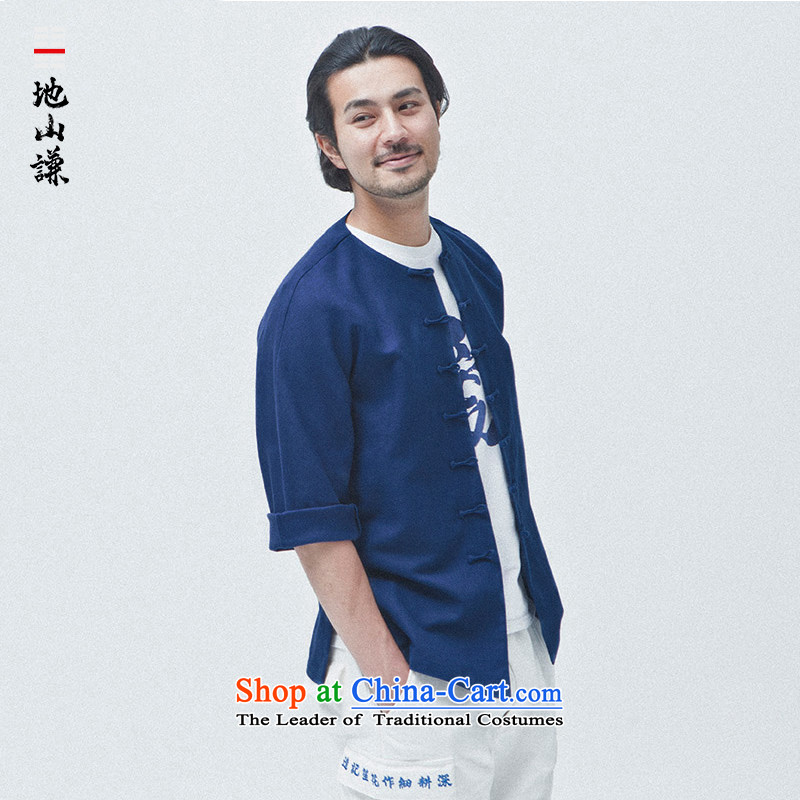 In Shan Abraham China wind cotton linen round-neck collar Zen Chinese Sau San Tong Yi load of 7 in summer  CUFF cuff men Cardigan Blue - round-neck collar (XS), Shan Abraham fine shopping on the Internet has been pressed.