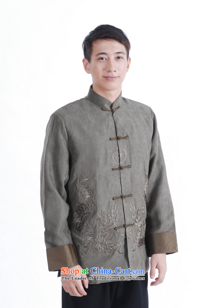 Floral autumn and winter new Tang Dynasty Men's Mock-Neck Chinese improved Chinese tunic long-sleeved chicken skin lint-free nation Tang Jacket coat 50 Cyan XXL picture, prices, brand platters! The elections are supplied in the national character of distribution, so action, buy now enjoy more preferential! As soon as possible.