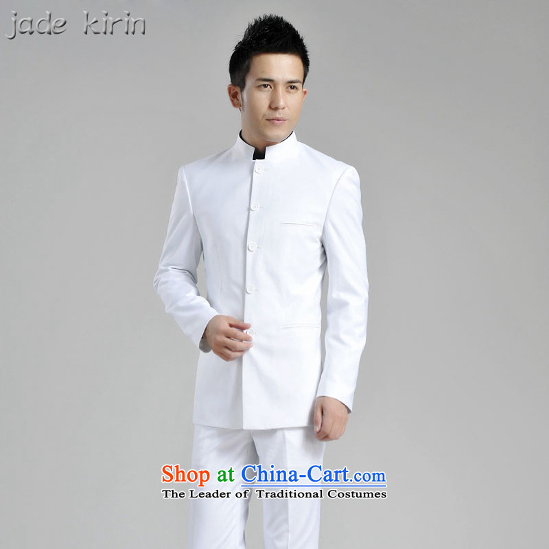 New Chinese tunic male and a mock-neck Chinese people suit white overcoat men retro suits Kit   China wind ZS120102  165/M/ white pants 30 yards ,jade kirin,,, shopping on the Internet