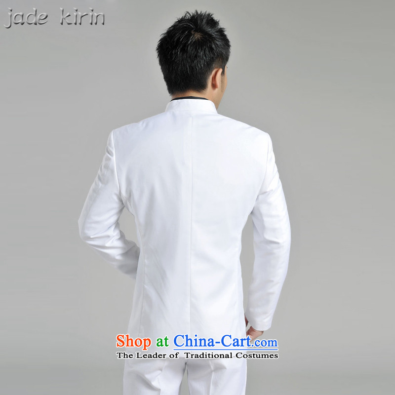 New Chinese tunic male and a mock-neck Chinese people suit white overcoat men retro suits Kit   China wind ZS120102  165/M/ white pants 30 yards ,jade kirin,,, shopping on the Internet