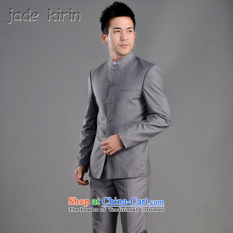 New suits men suit male suite Sau San collar suit suits China wind Chinese Young Men's Mock-Neck Chinese tunic ZS120105 180/XXL/ bridegroom ceremony gray trousers 33 yards ,jade kirin,,, shopping on the Internet