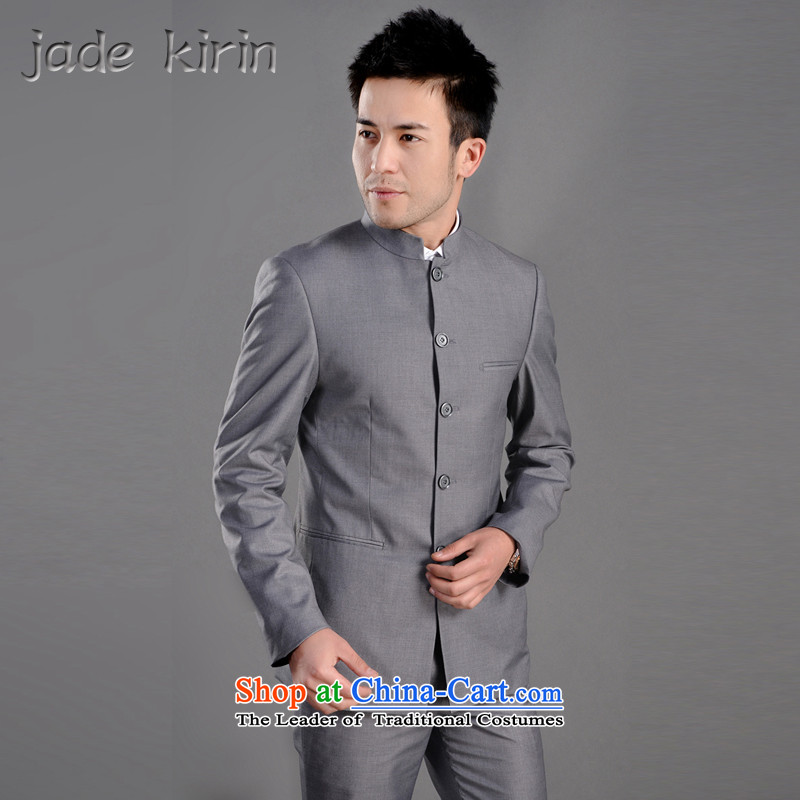 New suits men suit male suite Sau San collar suit suits China wind Chinese Young Men's Mock-Neck Chinese tunic ZS120105 180/XXL/ bridegroom ceremony gray trousers 33 yards ,jade kirin,,, shopping on the Internet