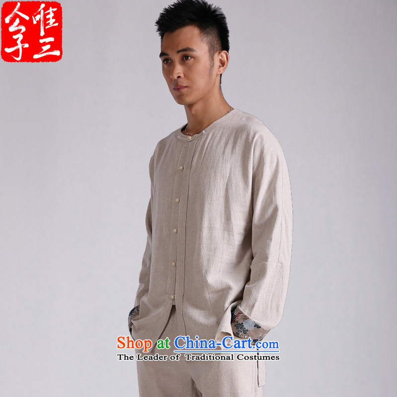 Cd 3 China wind bodhicitta cotton linen flax long-sleeved shirt Chinese men casual ball-Tang dynasty meditation shirt shows cyan large tide (L), CD 3 , , , shopping on the Internet