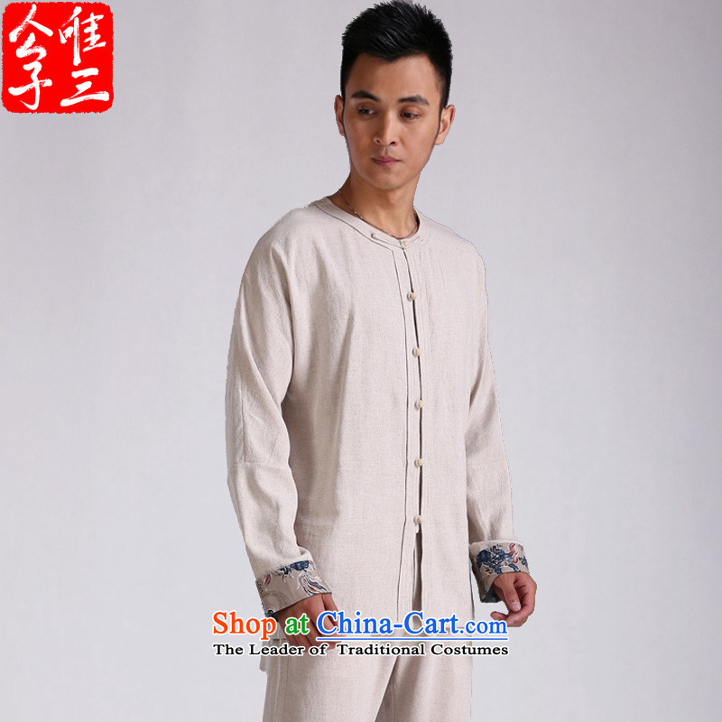 Cd 3 China wind bodhicitta cotton linen flax long-sleeved shirt Chinese men casual ball-Tang dynasty meditation shirt shows cyan large tide (L), CD 3 , , , shopping on the Internet