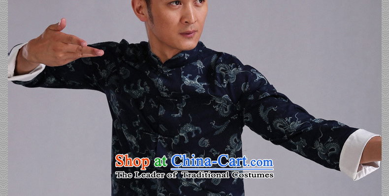 Cd 3 China wind Kallon stamp men long-sleeved shirt Sau San Chinese shirt Mock-Neck Shirt) shows the cyan large flows (L) Picture, prices, brand platters! The elections are supplied in the national character of distribution, so action, buy now enjoy more preferential! As soon as possible.