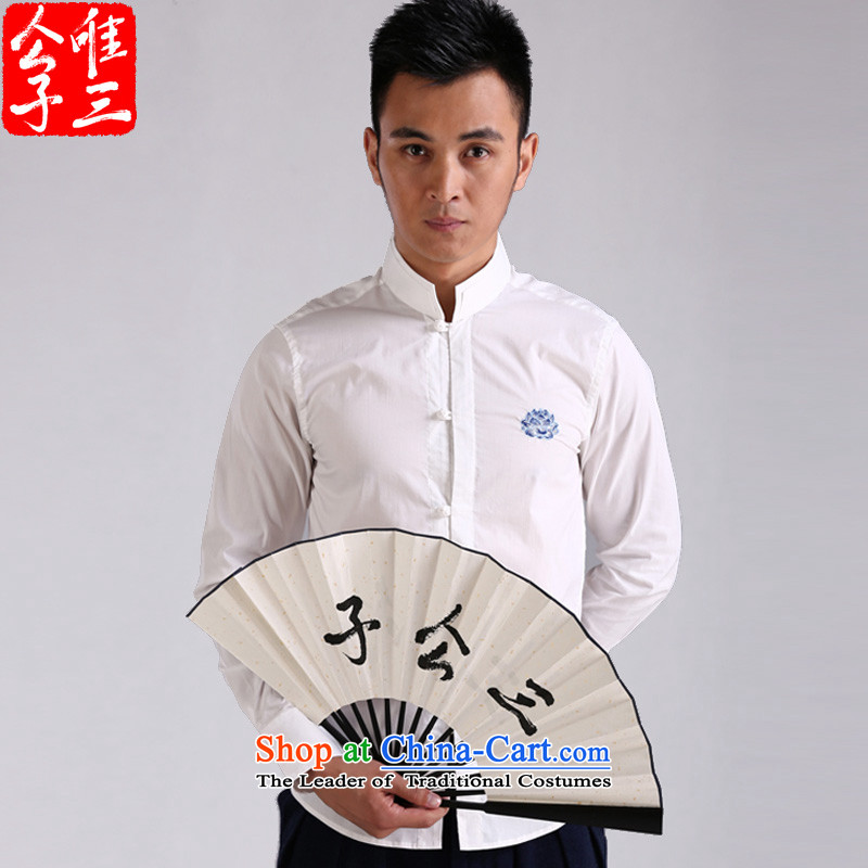 Cd 3 China wind blue lotus embroidery collar shirts and cultivating the long-sleeved shirt chinese ties up leisure Tang-pack Black (M) CD 3. , , , shopping on the Internet
