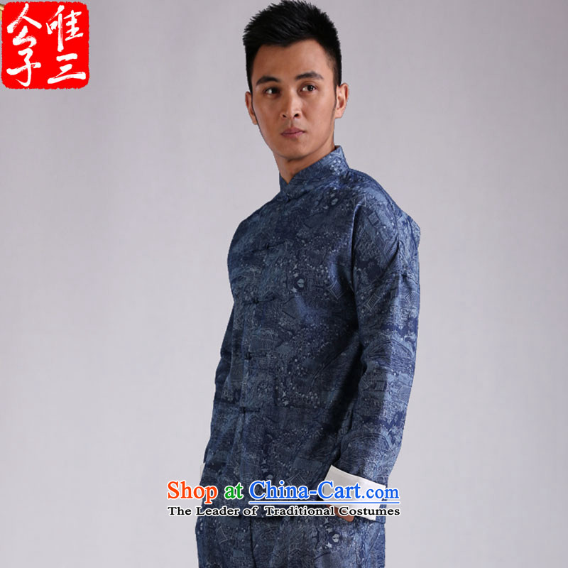 Cd 3 China wind along the River During the Qingming Festival  men casual tray snap Tang shirt cowboy style blue shirt Chinese cotton (XXL), CD 3 , , , movement shopping on the Internet