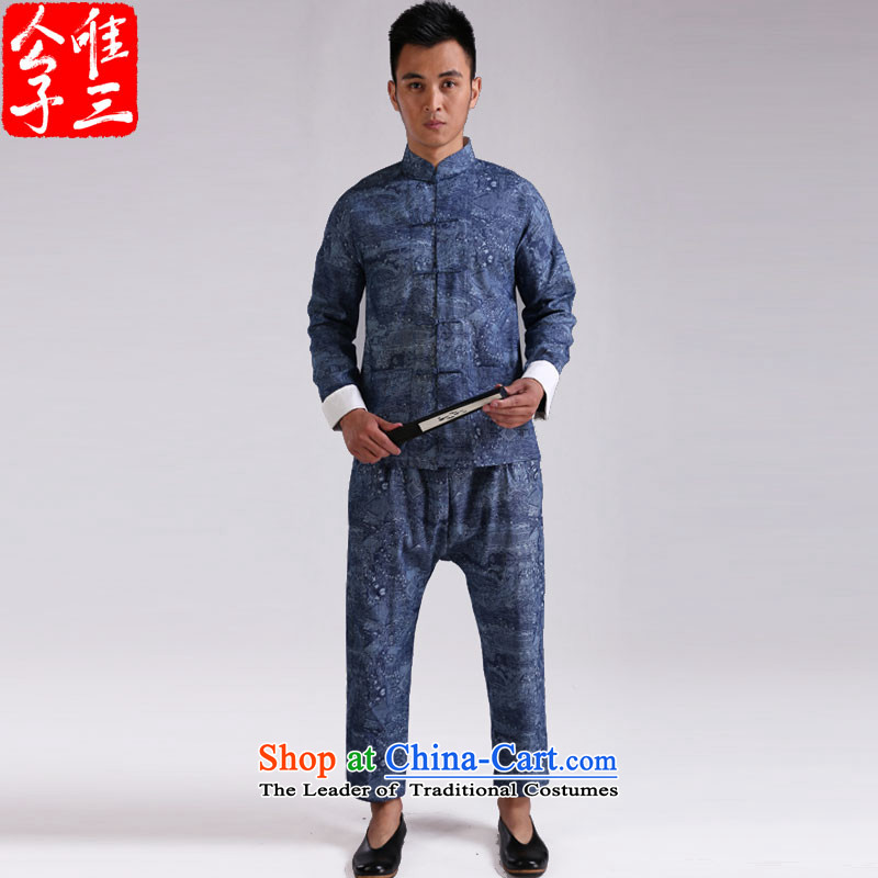 Cd 3 China wind along the River During the Qingming Festival  men casual tray snap Tang shirt cowboy style blue shirt Chinese cotton (XXL), CD 3 , , , movement shopping on the Internet