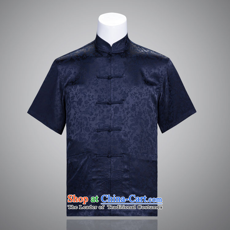 Navy blue flowers Tang dynasty male short-sleeved men in Tang Dynasty summer older Chinese clothing as figure 185_100_XXXL_