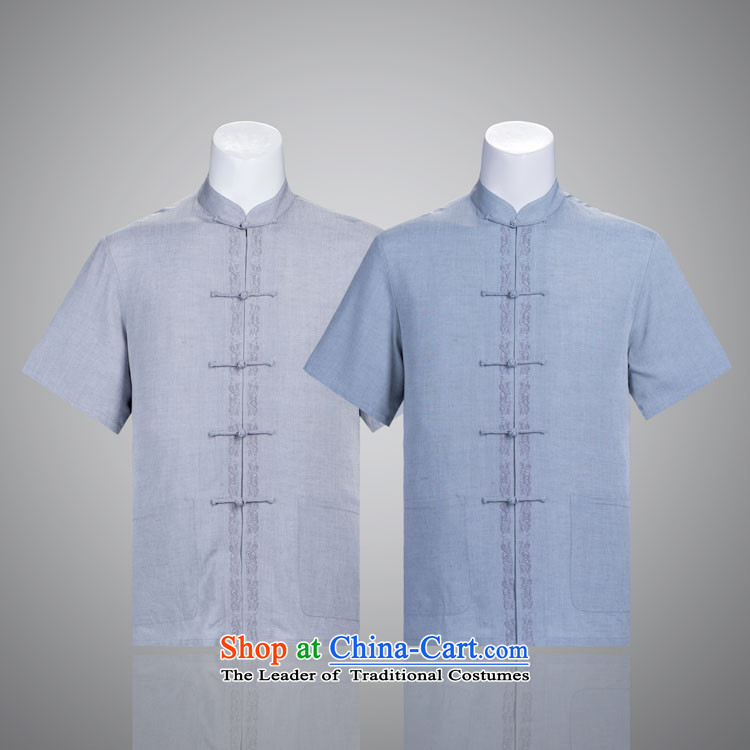 Chin Man Tang dynasty summer short-sleeved pure cotton linen in Tang Tang dynasty older manually disc detained blue-gray 175/96(XL) embroidery picture, prices, brand platters! The elections are supplied in the national character of distribution, so action, buy now enjoy more preferential! As soon as possible.