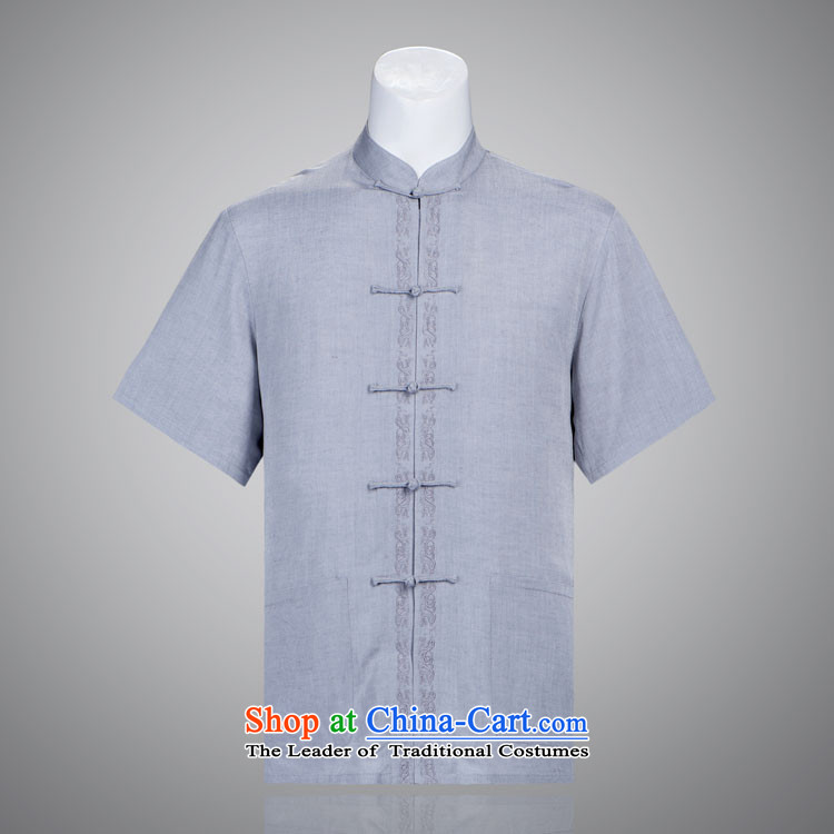 Chin Man Tang dynasty summer short-sleeved pure cotton linen in Tang Tang dynasty older manually disc detained blue-gray 175/96(XL) embroidery picture, prices, brand platters! The elections are supplied in the national character of distribution, so action, buy now enjoy more preferential! As soon as possible.