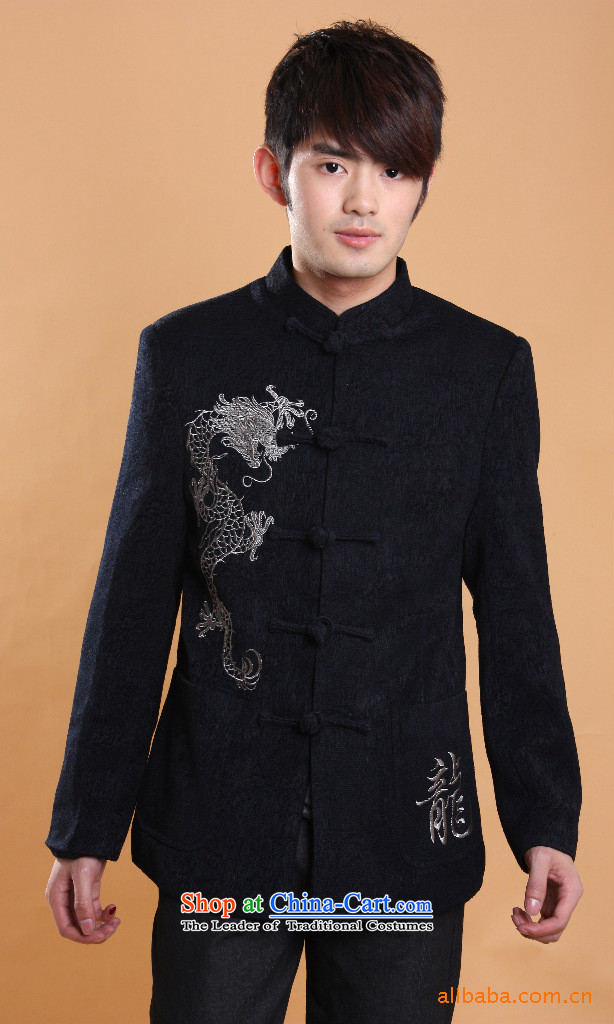 Tang Dynasty Men's Long-Sleevespring and autumn of 2013 the new Leisure Chinese wool coat embroidered dragon large email black180_96_XL_ Package