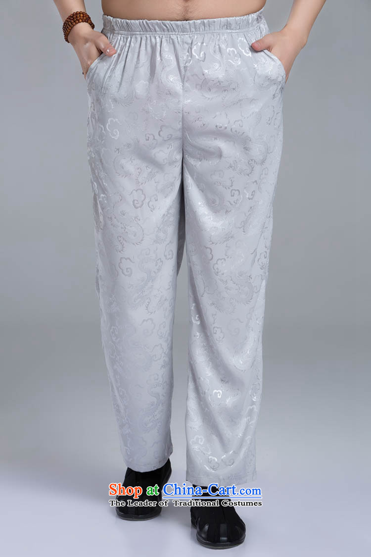 The dragon of Tang Dynasty trousers and pants kit supporting the elderly in the summer of Chinese national costumes YellowXL