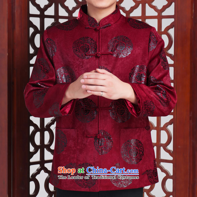 Circle of Tang Dynasty Men long-sleeved autumn and winter in older winter thick Suede fabric180_100A_XXL_ red