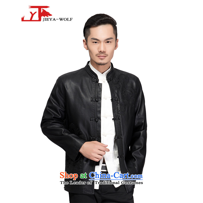 - Wolf JIEYA-WOLF2015, autumn and winter new Tang dynasty Long-sleeve leather jacket embroidered dragon high-end men leather jacket smart casual black 175/L,JIEYA-WOLF,,, shopping on the Internet