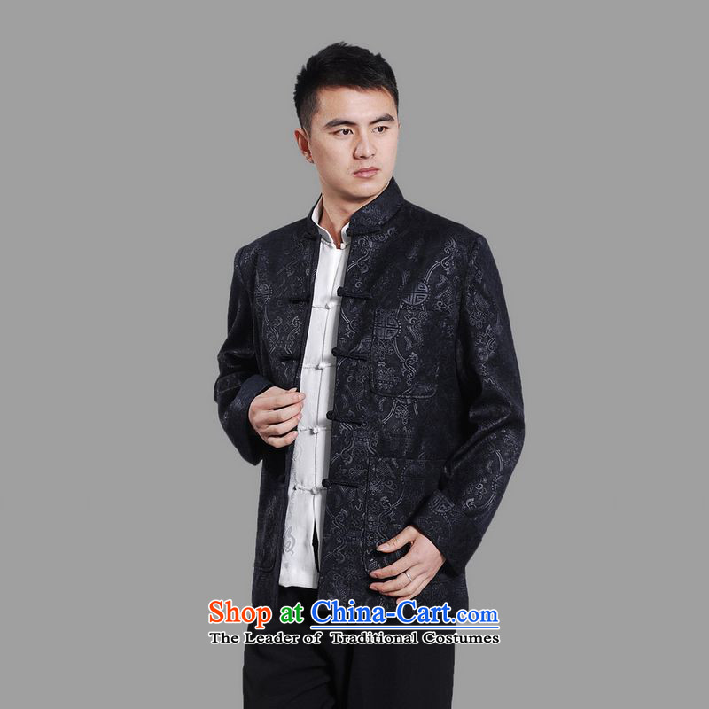 158 Jing Tang Dynasty Men long-sleeved national costumes men Tang jackets collar embroidery Chinese dragon dark blue , L 158 jing shopping on the Internet has been pressed.