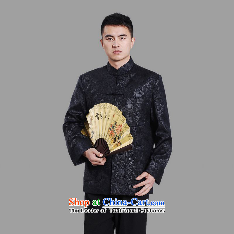 158 Jing Tang Dynasty Men long-sleeved national costumes men Tang jackets collar embroidery Chinese dragon dark blue , L 158 jing shopping on the Internet has been pressed.
