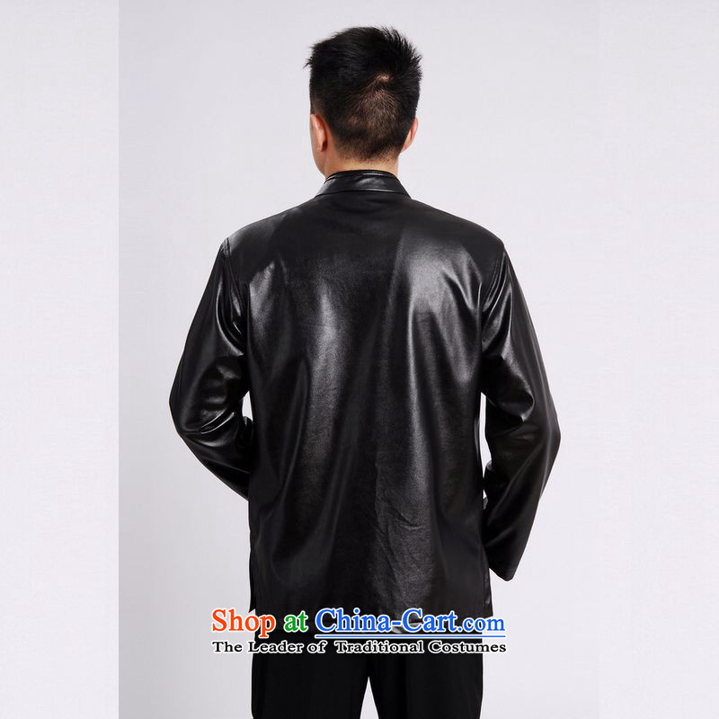 158 Jing Tang Dynasty Men long-sleeved sweater Tang blouses men's leather jacket water Sable Hair Tang dynasty leather garments plus black velvet 158 Jing.... XXL, shopping on the Internet