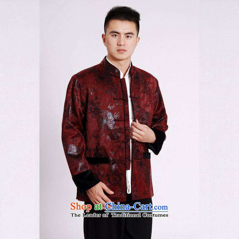 158 Jing men's jacket water Sable Hair Tang Add Tang dynasty lint-free men long-sleeved sweater Chinese Dragon Tang blouses wine red M 158 jing shopping on the Internet has been pressed.