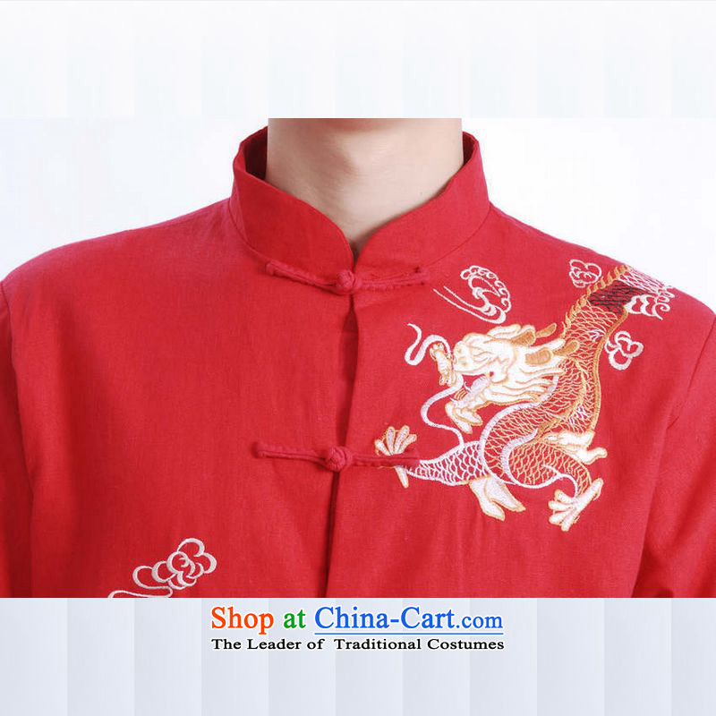 158 Jing Tang Dynasty Men long-sleeved national costumes men Tang jackets collar embroidery Chinese dragon M1122 RED XL, 158 jing shopping on the Internet has been pressed.