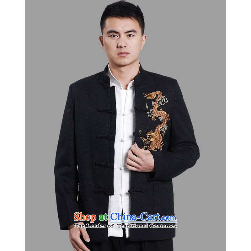 Ms Au King Mansion to men Tang jackets collar embroidery Tang Dynasty Chinese Dragon Men long-sleeved clothing -A DARK BLUE XXL, national means Jing Ge , , , shopping on the Internet