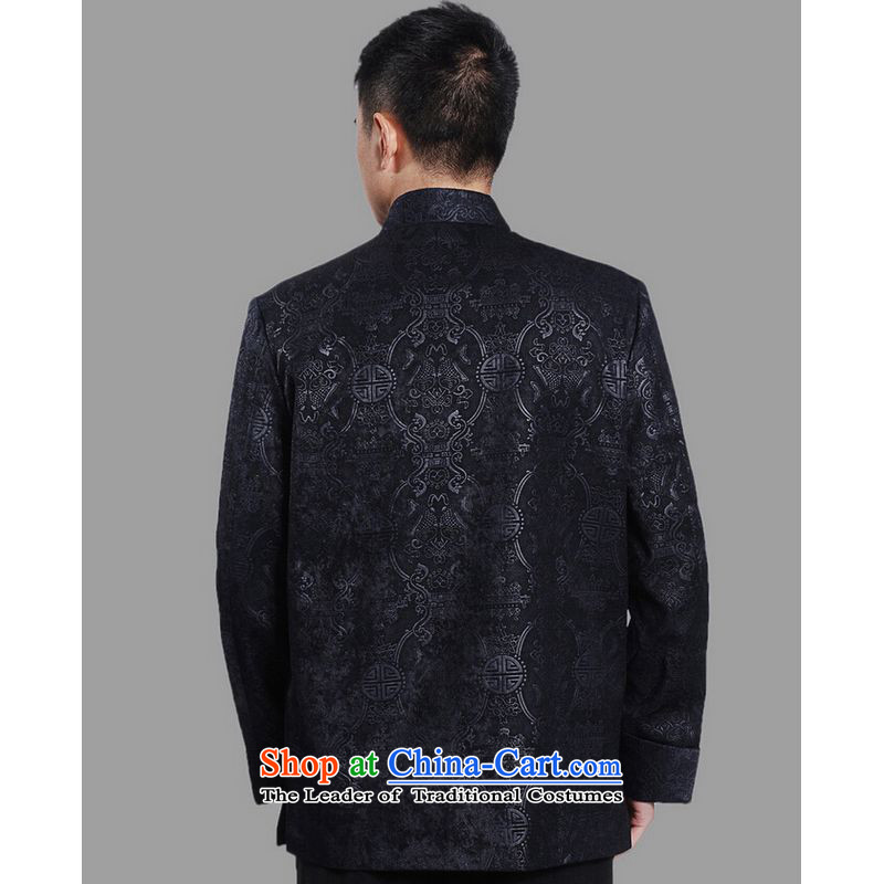 Ms Au King Mansion to Tang dynasty men long-sleeved national costumes men Tang jackets collar embroidery Chinese dragon XXXL, dark blue to Jing Ge , , , shopping on the Internet