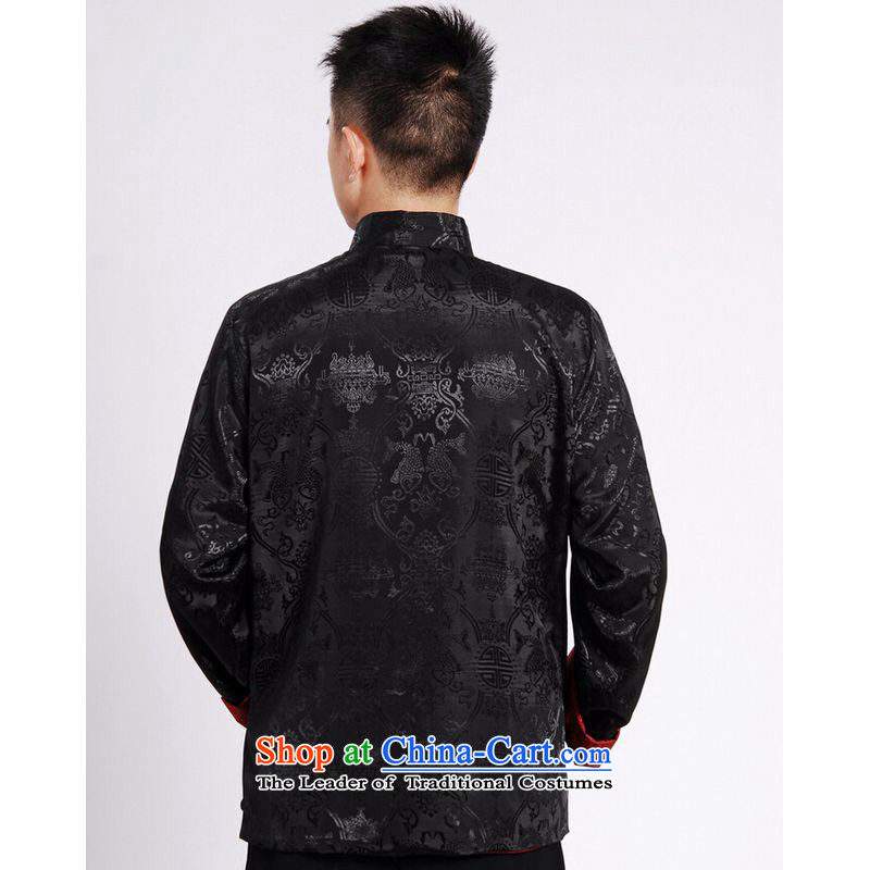 Ms Au King Mansion to Tang dynasty men long-sleeved national costumes men Tang jackets collar double-sided Wearing Tang Dynasty damask Black + Red M to Jing Ge , , , shopping on the Internet