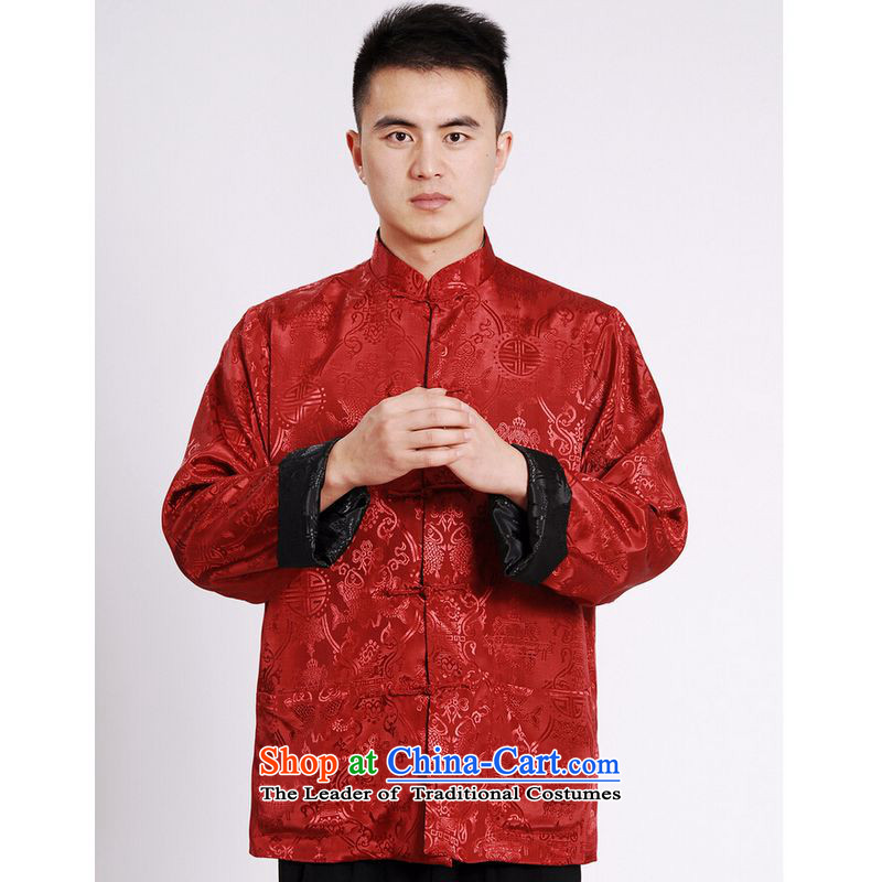 Ms Au King Mansion to Tang dynasty men long-sleeved national costumes men Tang jackets collar double-sided Wearing Tang Dynasty damask Black + Red M to Jing Ge , , , shopping on the Internet