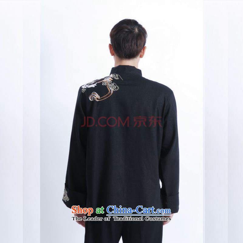 Picking Frequency Tang Dynasty Men long-sleeved national costumes men Tang jackets collar embroidery Chinese dragon M1121 3XL, black picking frequency , , , shopping on the Internet