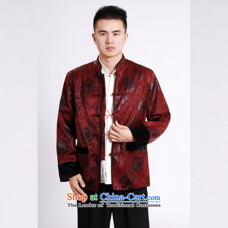 Picking Frequency Tang Dynasty Men long-sleeved sweater Tang blouses men's jacket water Sable Hair Tang add cotton waffle wine red M, picking frequency , , , shopping on the Internet