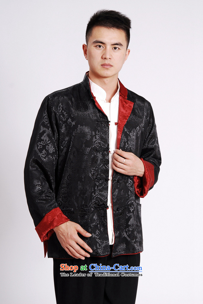 Picking Frequency Tang Dynasty Men long-sleeved national costumes men Tang jackets collar double-sided Wearing Tang Dynasty damask Black + Red XL Photo, prices, brand platters! The elections are supplied in the national character of distribution, so action, buy now enjoy more preferential! As soon as possible.