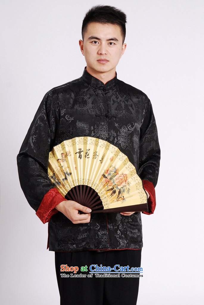 Picking Frequency Tang Dynasty Men long-sleeved national costumes men Tang jackets collar double-sided Wearing Tang Dynasty damask Black + Red XL Photo, prices, brand platters! The elections are supplied in the national character of distribution, so action, buy now enjoy more preferential! As soon as possible.
