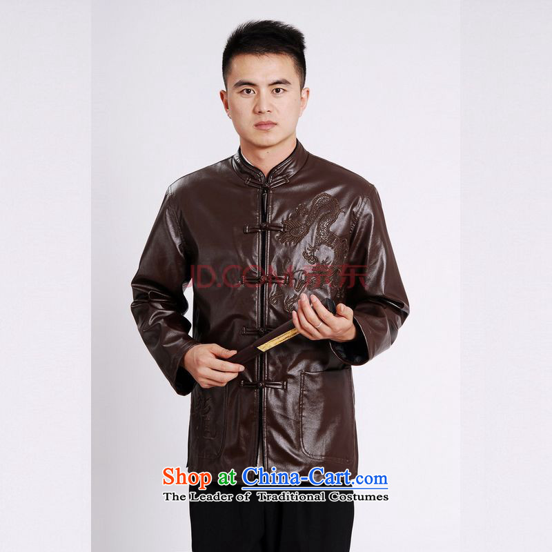 Picking Frequency Tang Dynasty Men long-sleeved sweater Tang blouses men's leather jacket water Sable Hair Tang dynasty leather garments plus Brown , L, picking frequency lint-free shopping on the Internet has been pressed.