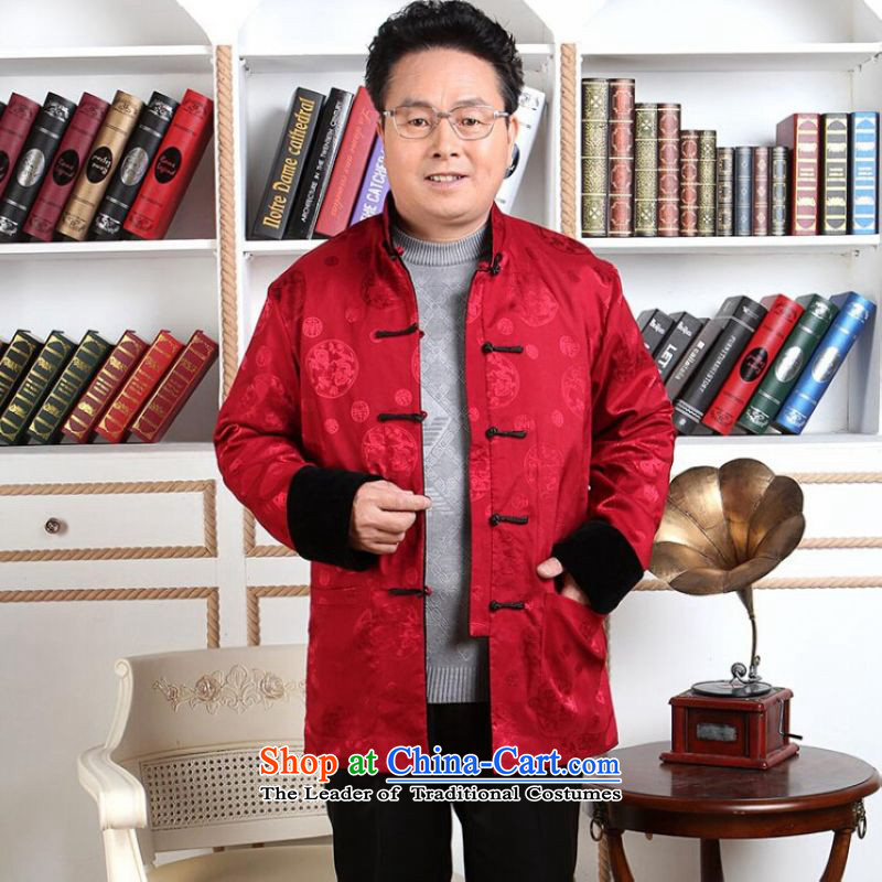 Ms Au King Mansion to Tang dynasty men long-sleeved sweater in Tang Dynasty older men on both sides of the velvet wearing do robe Wedding Apparel -1 Shou black red double-sided wear to the Ascott Jing.... XXXL, shopping on the Internet