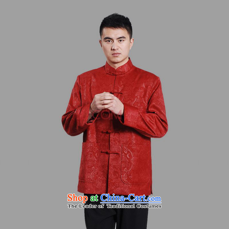 Picking Frequency Tang Dynasty Men long-sleeved national costumes men Tang jackets collar embroidery Chinese dragon red 3XL, picking frequency , , , shopping on the Internet