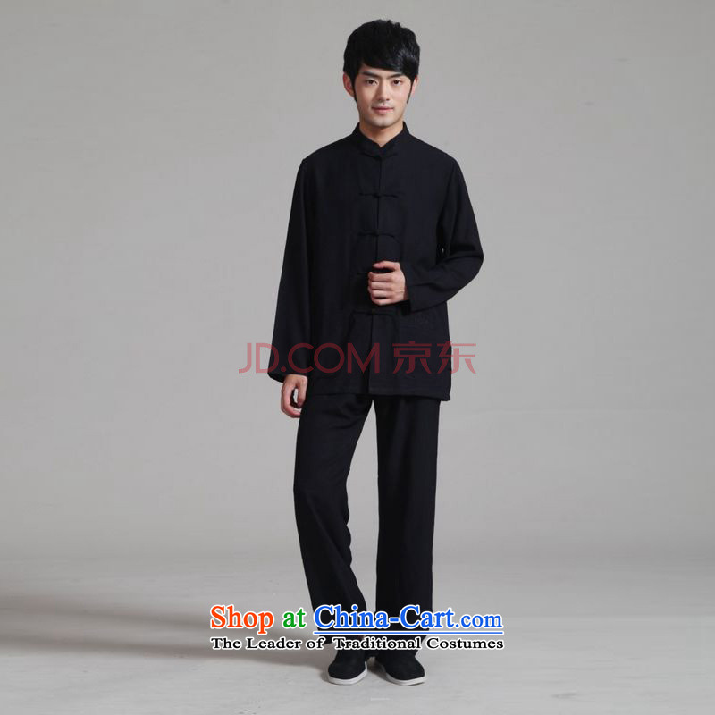 Picking frequency men Tang dynasty long-sleeved Kit Mock-Neck Shirt cotton linen kung fu tai chi Services - 1 black XXL, picking frequency , , , shopping on the Internet