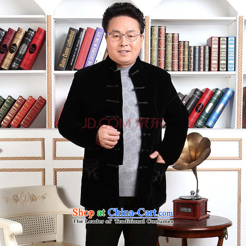 Picking Frequency Men long-sleeved sweater in Tang Dynasty older Mock-neck Tang dynasty men robe scouring pads made wedding dress?- 1 black?3XL