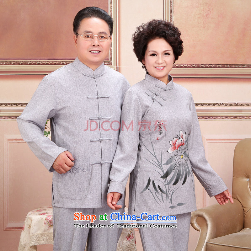 Picking frequency of older men and women Tang dynasty taxi couples with the spring and fall long-sleeved jacket cotton Linen Pants Shirts Kit men gray suit XL, picking frequency , , , shopping on the Internet