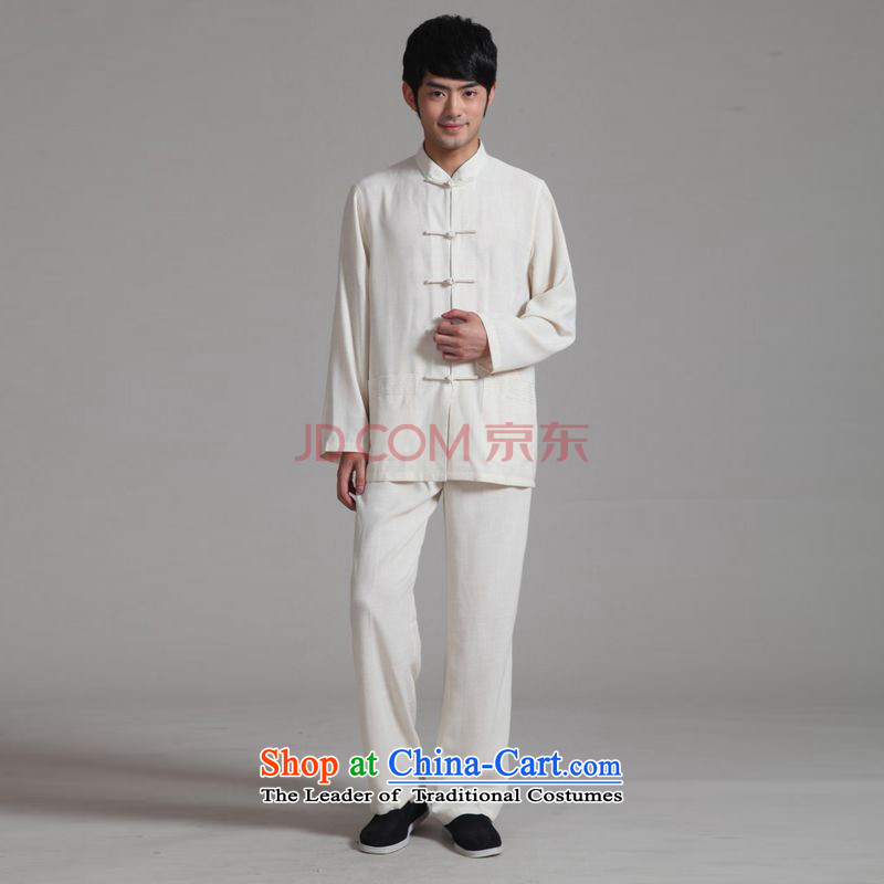 Joseph Pang Men Tang dynasty long-sleeved Kit Mock-Neck Shirt cotton linen Kung Fu Tai Chi Kit - 2m White Kit XL