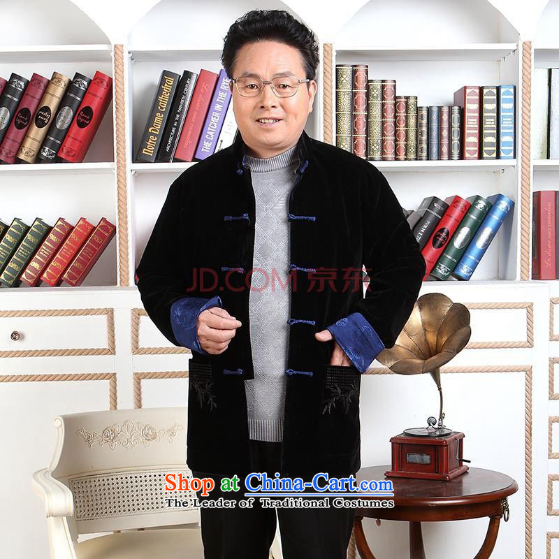 Joseph Pang Men Tang dynasty long-sleeved sweater in older men Tang dynasty robe scouring pads reversible made wedding dress - 2 Double-sided wear XXL, Black blue cotton Joseph shopping on the Internet has been pressed.