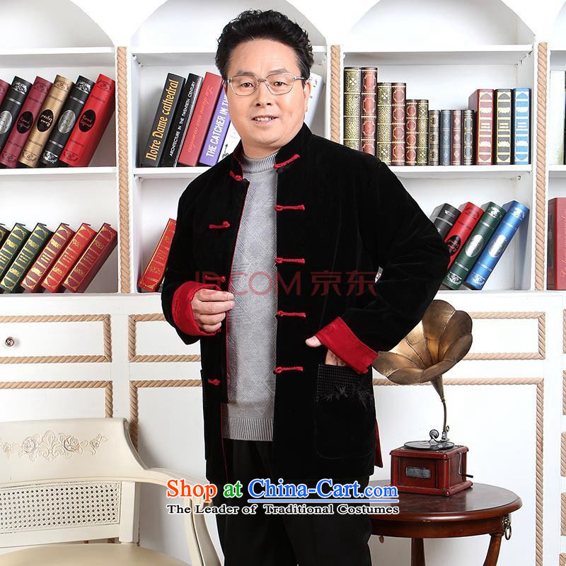 Joseph Pang Men Tang dynasty long-sleeved sweater in older men Tang dynasty robe scouring pads reversible made wedding dress - 2 Double-sided wear XXL, Black blue cotton Joseph shopping on the Internet has been pressed.