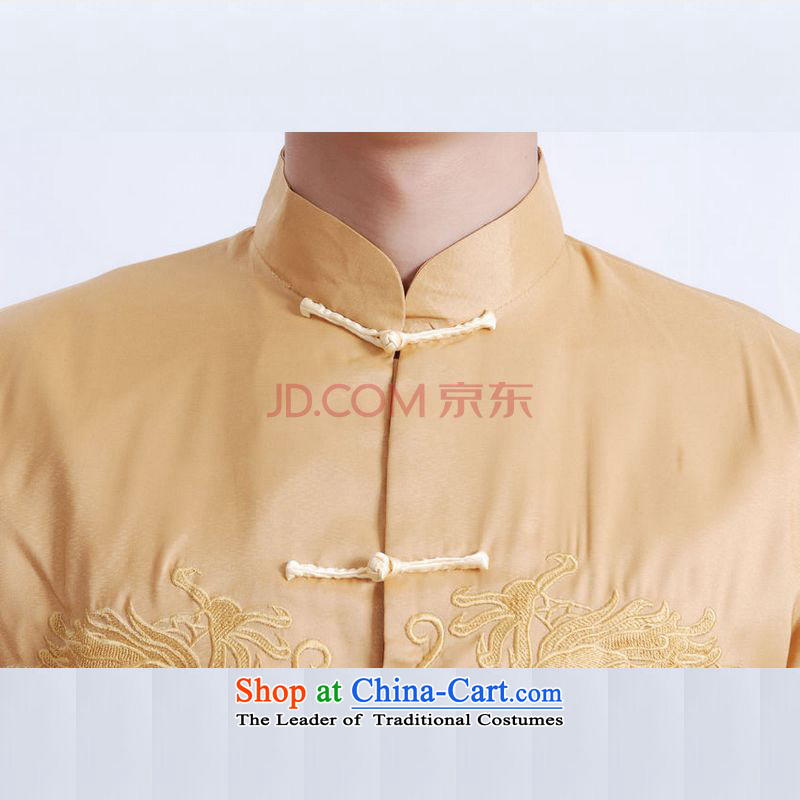 Tang Dynasty Joseph Pang Men long-sleeved national costumes men Tang jackets collar embroidery Chinese dragon yellow XXL, Min Joseph shopping on the Internet has been pressed.