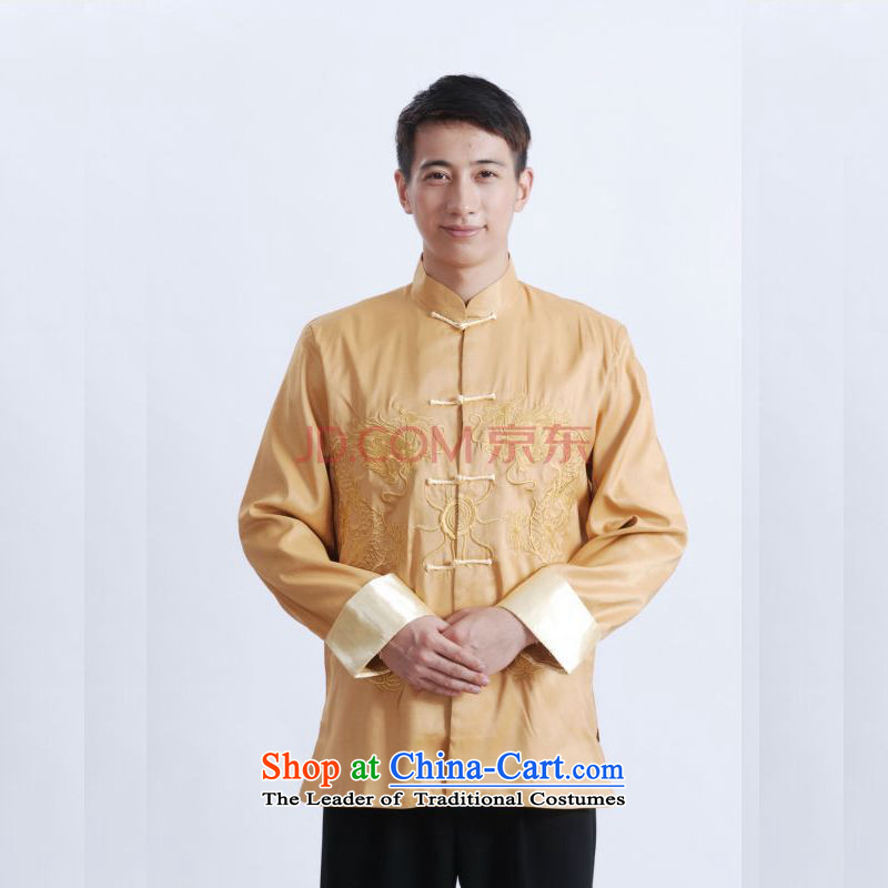 Tang Dynasty Joseph Pang Men long-sleeved national costumes men Tang jackets collar embroidery Chinese dragon yellow XXL, Min Joseph shopping on the Internet has been pressed.
