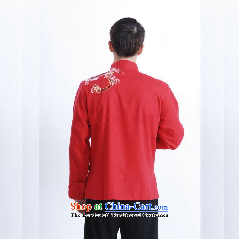 Tang Dynasty Joseph Pang Men long-sleeved national costumes men Tang jackets collar embroidery Chinese dragon M1122 RED , L, Min Joseph shopping on the Internet has been pressed.