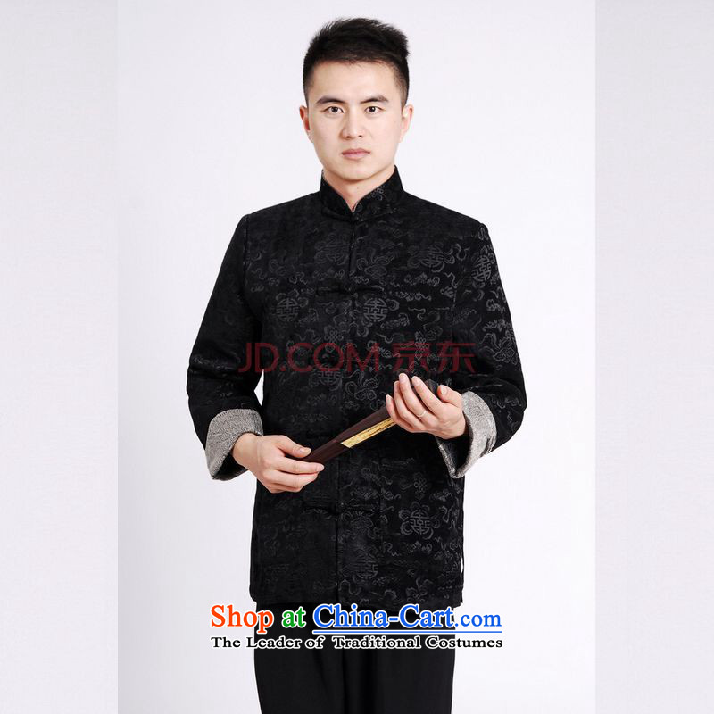 Tang Dynasty Joseph Pang Men long-sleeved sweater Tang blouses Men's Jackets Tang cotton waffle add -A black XXL, Min Joseph shopping on the Internet has been pressed.